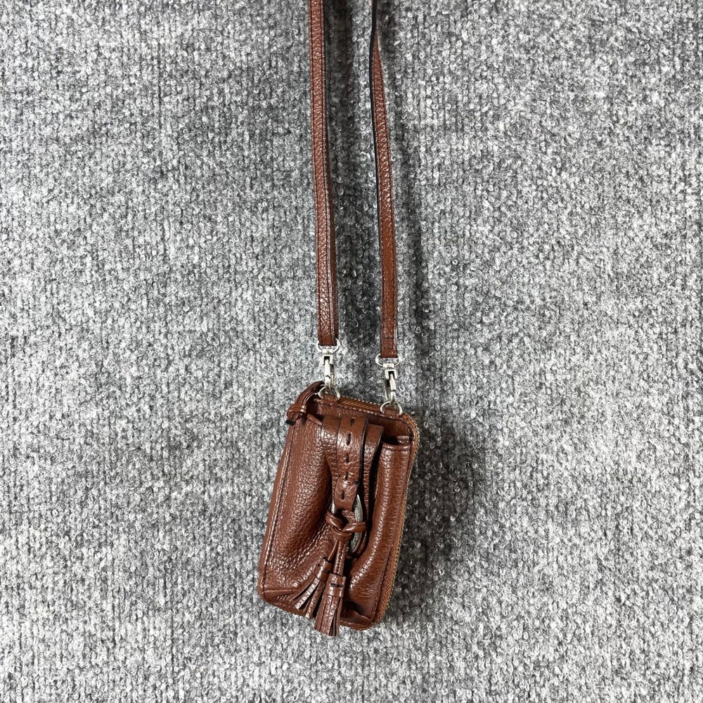 VTG Brighton Crossbody Wallet Womens Small Brown Tassel Pebbled Leather Western